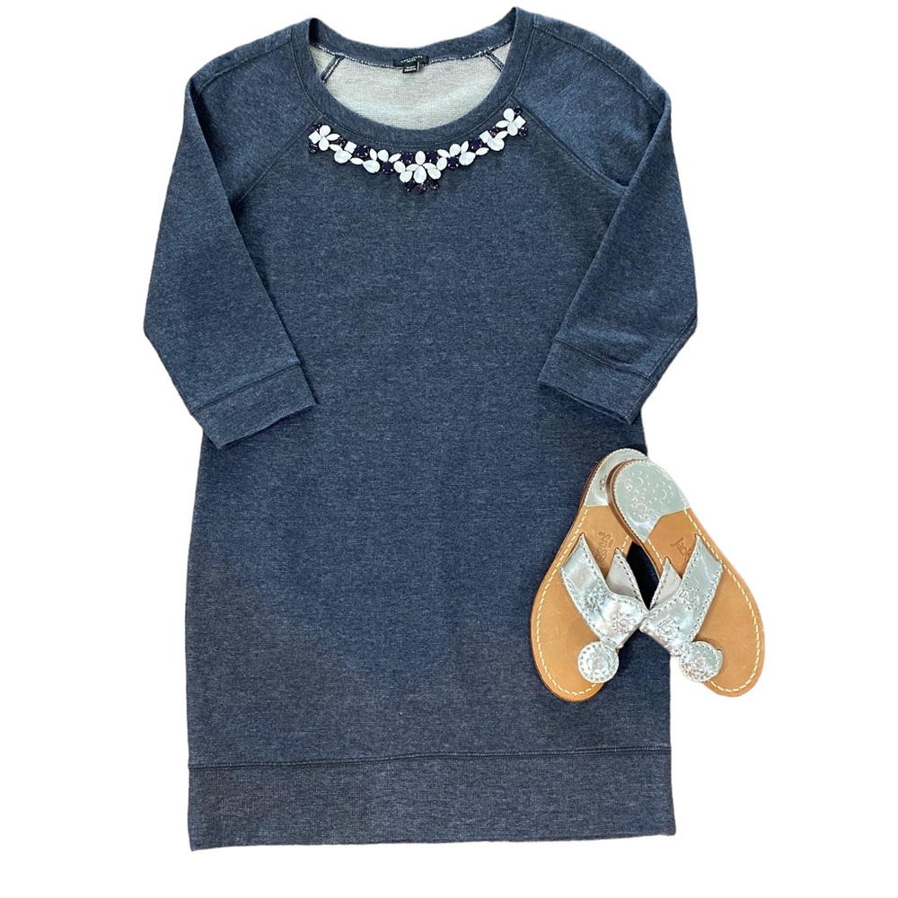 Ann Taylor navy jeweled neck half sleeve sweatshirt dress -